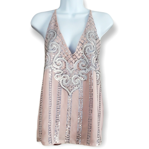 NWOT Express pink with silver sequins backless tank top blouse Womens Small - Picture 1 of 8